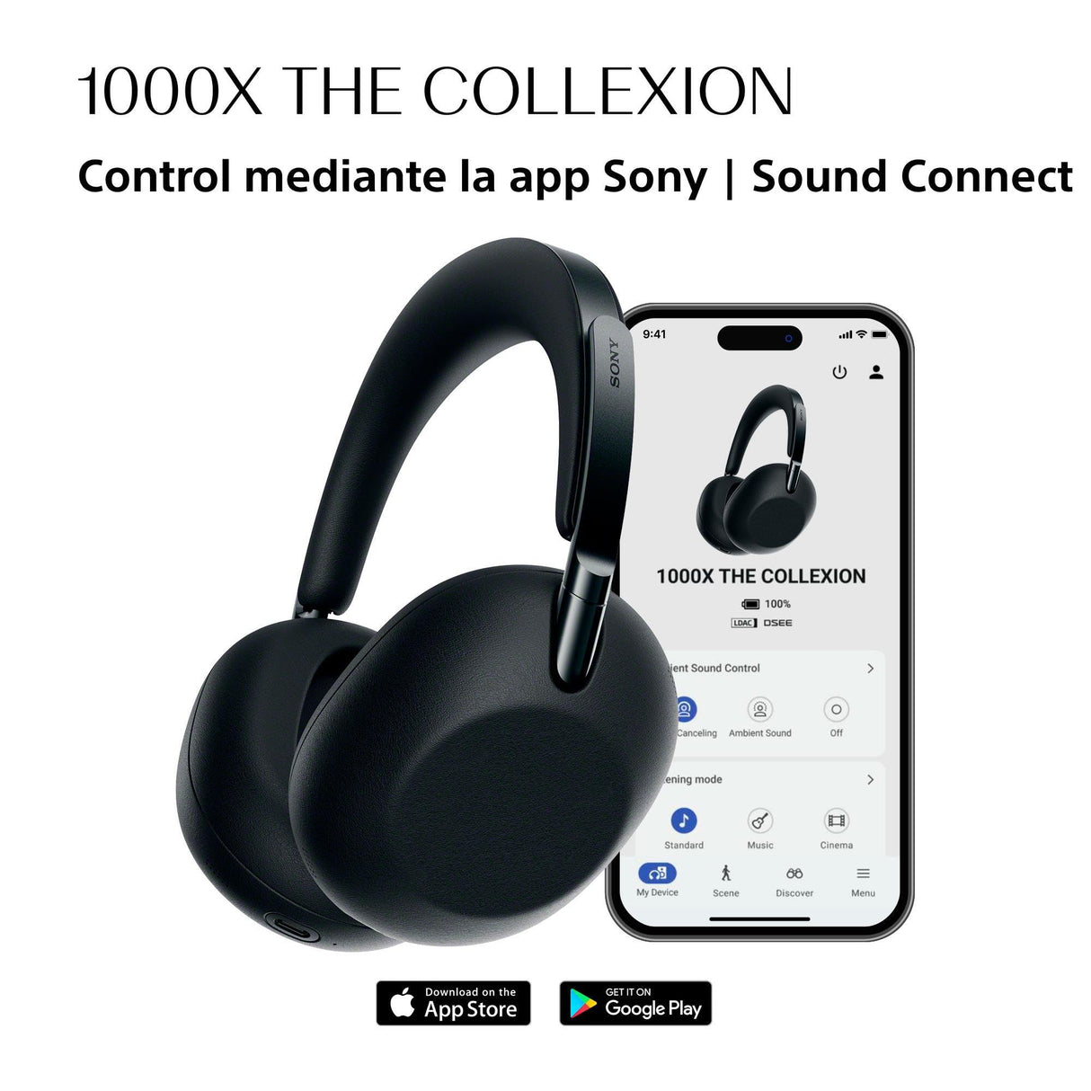 Sony 1000X The COLLEXION Auriculares inalámbricos de Lujo Bluetooth con Noise Cancelling Premium, Sonido Hi-Res Estudio; 360 Upmix, con Estuche para Viajes, Negro, Nuevo Modelo