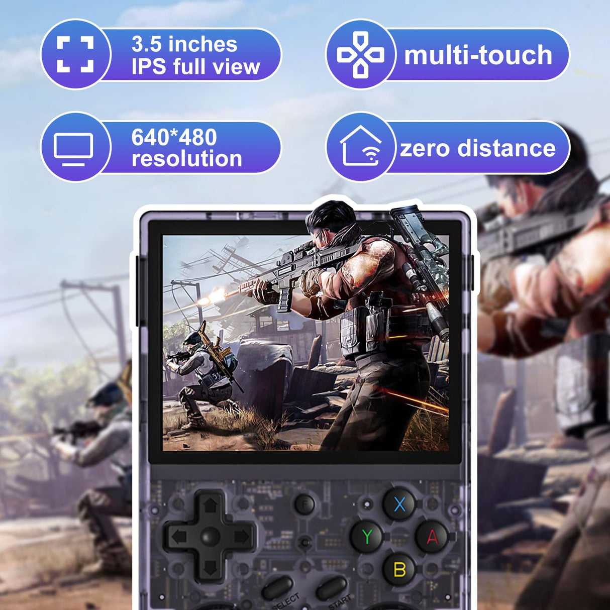 RG353V Pocket Console pantalla táctil IPS de 3,5 pulgadas, Dual OS Android 11 and Linux System, Support 5G WiFi 4.2 Bluetooth Moonlight Streaming HDMI Output Built-in 64G SD Card (Morado Transparente)