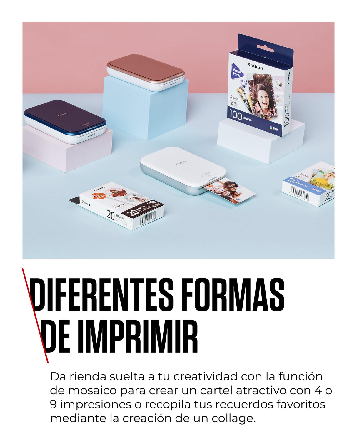 Canon Zoemini 2, Impresora Fotográfica Instantánea y compacta (para Smartphones), Impresión Zink sin Tinta sobre Papel Térmico (50x76 mm), Bluetooth 5.0, Carga USB-C, Blanco