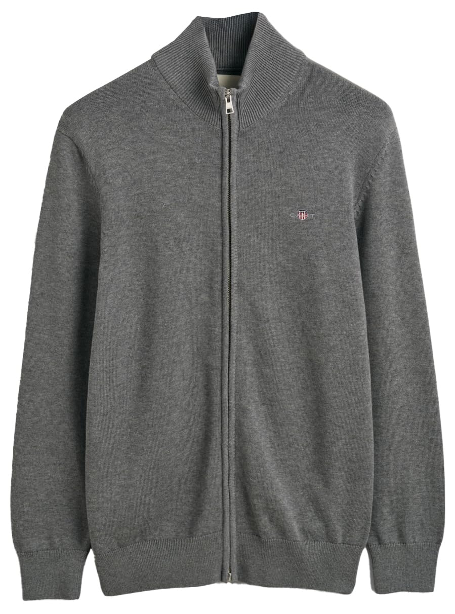 GANT Cárdigan Informal de algodón con Cremallera Suéter, Gris Oscuro, XL para Hombre
