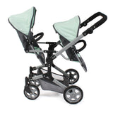 Bayer Chic 2000 - Cochecito de muñecas Linus Duo, Carrito de muñecas Gemelos para niños de 4 a 8 años, Melange Gris Oscuro, Menta, 690-67