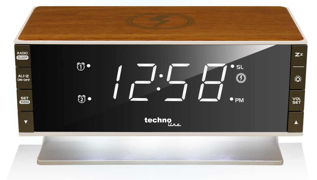techno line WT487 - Radiodespertador con función de Carga IQ (Carga inalámbrica, función de Carga inductiva)