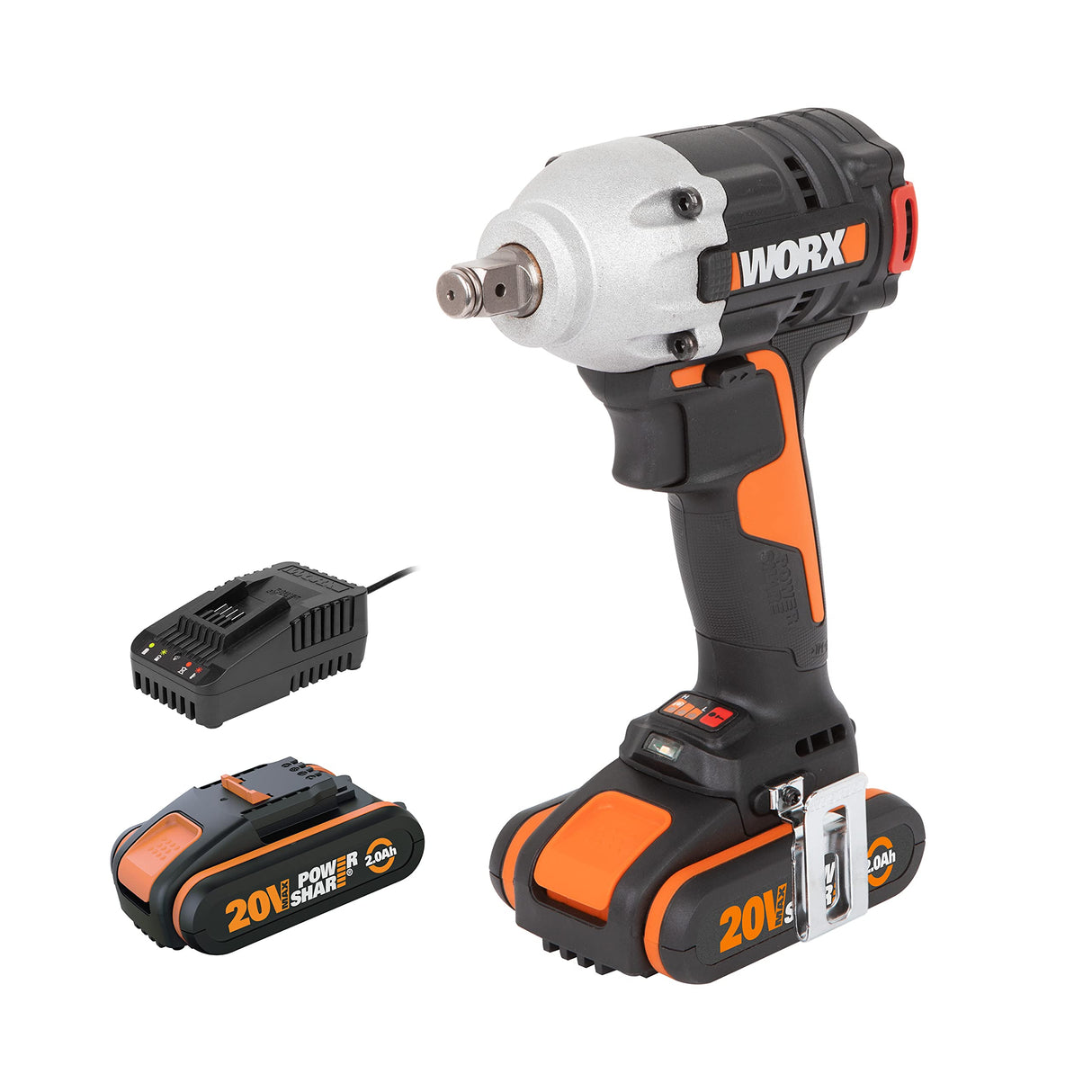 WORX Atornillador de Impacto Brushless 20V PowerShare | WX272-2 baterías | motor sin escobillas, 3 velocidades variables, Luz LED