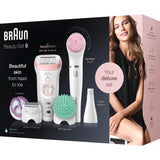 Braun Silk-épil 9 Kit Depiladora Eléctrica Mujer, 9-995 Deluxe 9 en 1, Depilación inalámbrica en seco y húmedo, Depiladora, afeitadora, exfoliante, kit de limpieza facial y corporal, blanco/rosa
