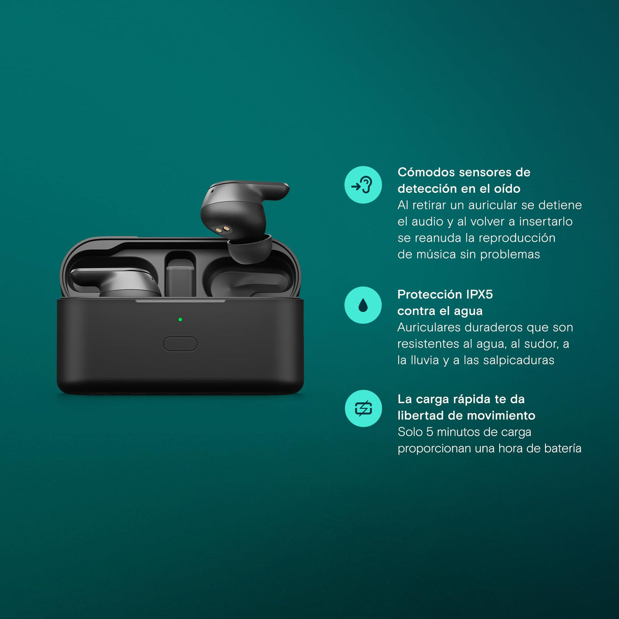 EPOS Adapt E1 Auriculares Inalámbricos Negro – ANC Híbrido, Bluetooth Multi-Point, Certificado Microsoft Teams & iPhone, 50H Batería, Carga Inalámbrica, USB-C, IPX5 Resistente al Agua