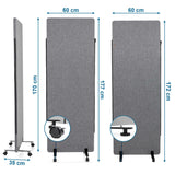 hjh OFFICE 891006 Tabique acústico FLEXMIUT 177 x 60 cm, Juego de 2, Separador de Espacios, con Ruedas y Deslizadores, Tejido Gris Oscuro