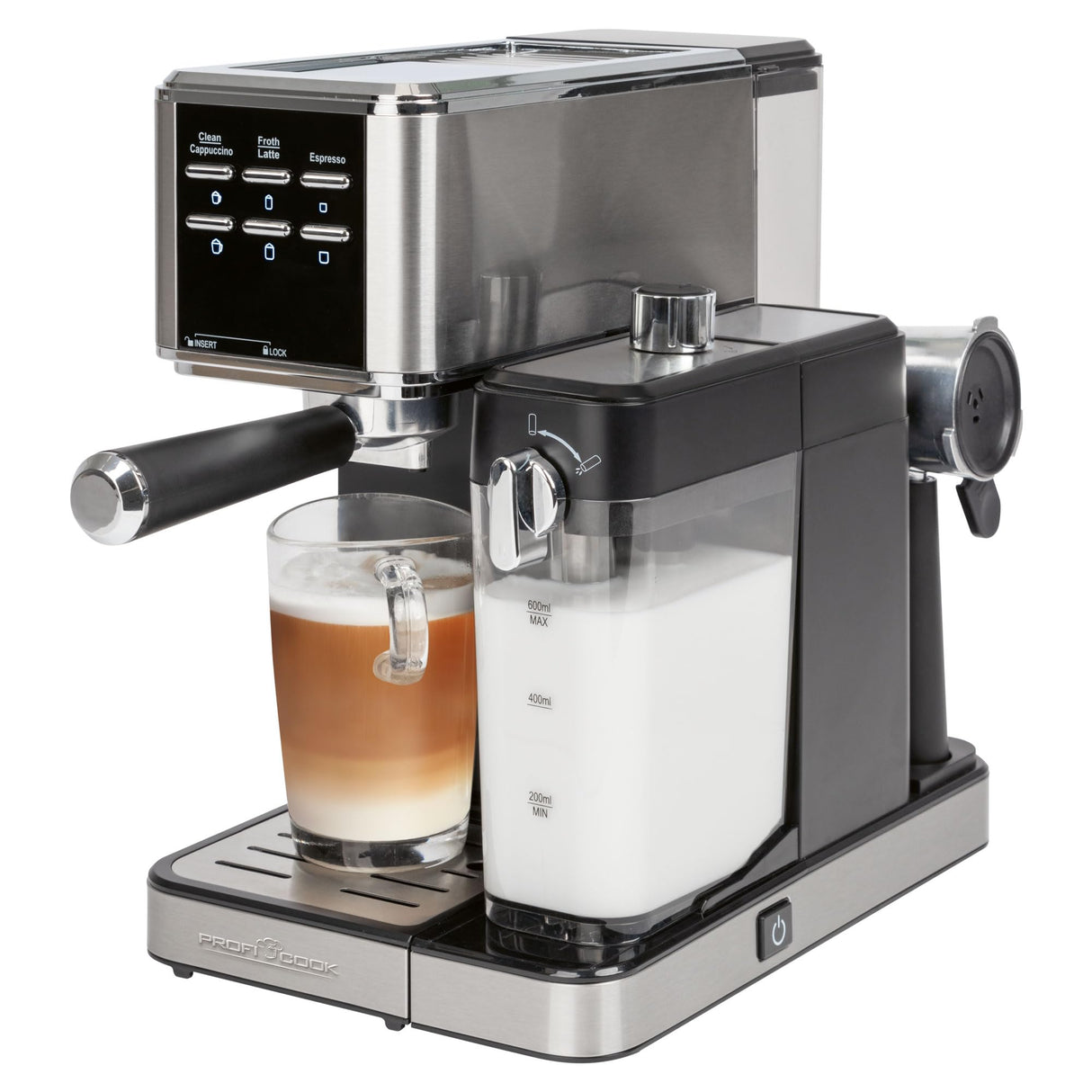 ProfiCook® cafetera espresso 2en1 para café en polvo y cápsulas compatibles Nespresso - máquina portafiltro 20 bar - con sistema de leche para latte y cappuccino- portafiltro para espresso- PC-ES 1266