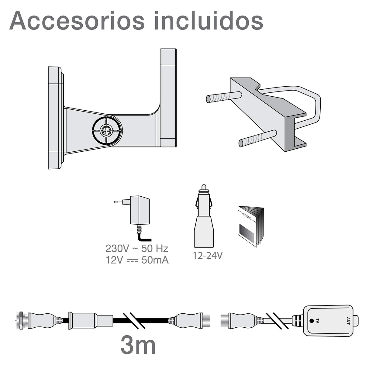 Metronic 427017 - Antena exterior omnidireccional con toma F, ganancia 36 dB, blanca