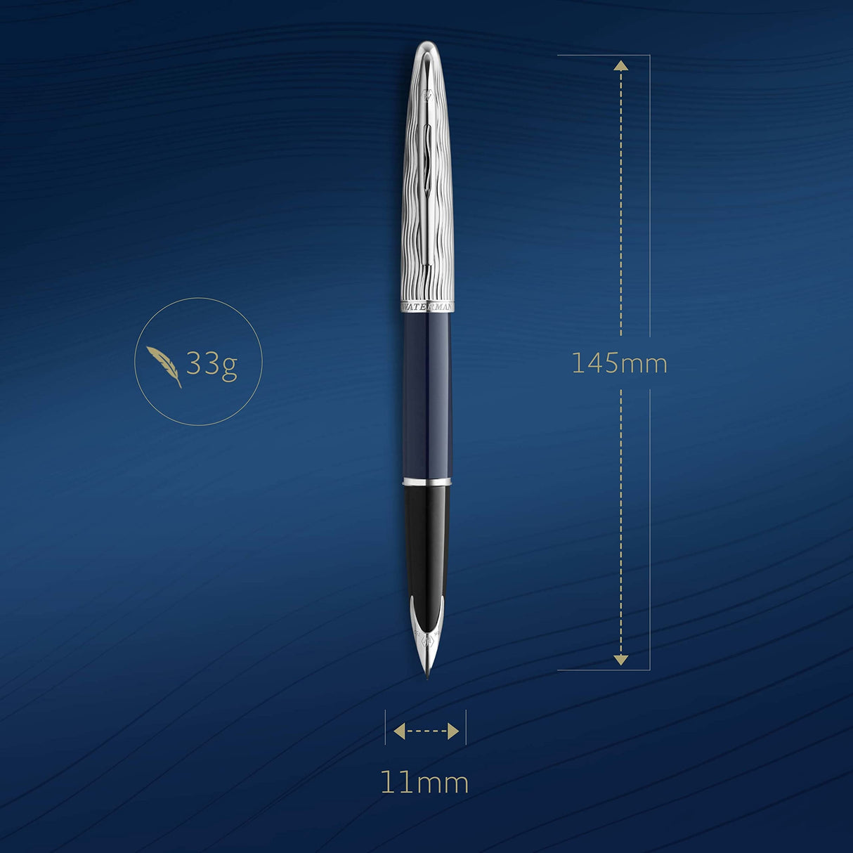 Waterman Carène pluma estilográfica | Metalizada y lacada en azul | Capuchón labrado | Plumín mediano de 18 K | Tinta azul | Estuche de regalo