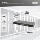 DIGITUS Conmutador de Red PoE Gigabit Gestionado de 27 Puertos - 24 Puertos RJ45 - 2 Puertos SFP - 1 Puerto de Consola - 450W PoE Presupuesto - Características L2 - 19 Pulgadas