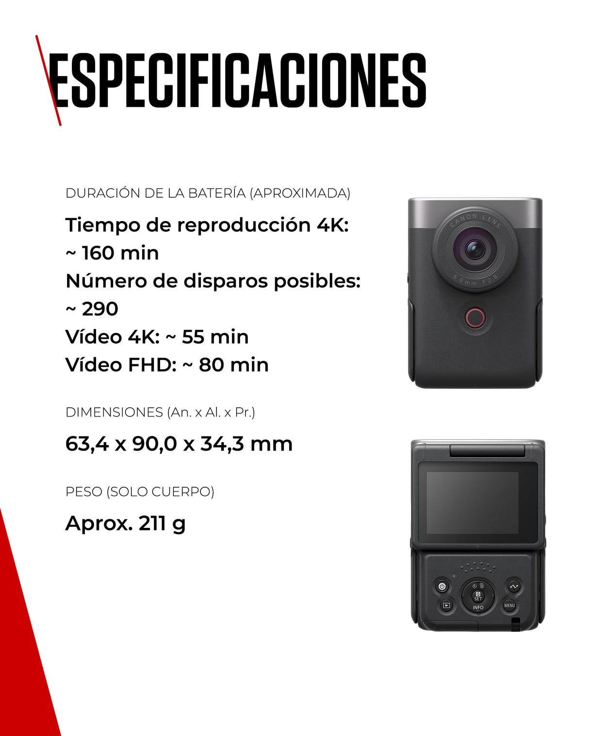Canon Powershot V10 Starter Kit + Accesorios + Memoria 64GB, Cámara Vlogging y Streaming, Sensor 1" 20,9 MP, Vídeo 4K, Objetivo 19mm, WiFi, Bluetooth y USB-C, Pantalla Táctil Ángulo Variable, Silver