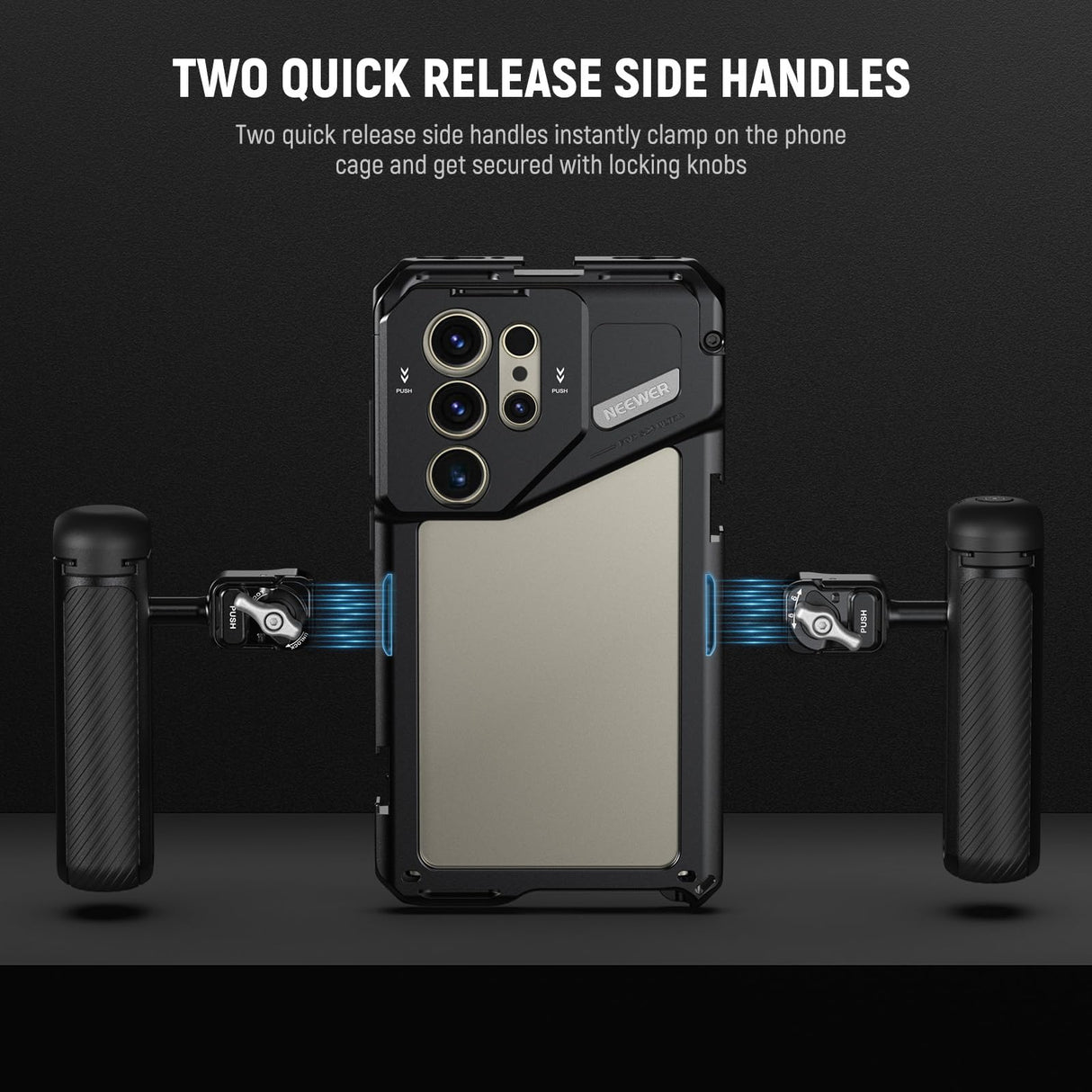 NEEWER PA042 S24 Ultra Handy Cage Jaula Video Rig Estabilizador con PA045S Mango Lateral, PA045E Bluetooth Disparador Mango de 67 mm Filtro Adaptador de 17 mm Placa de Lente Trasera, T Mount Adaptador