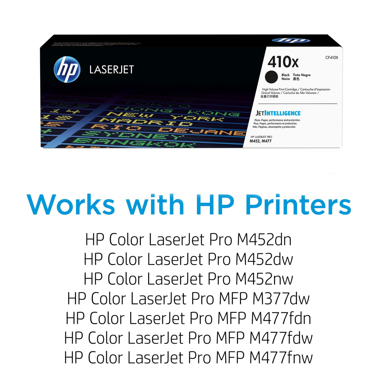 HP 410X CF410X Negro, Cartucho Tóner de Alta Capacidad Original, de 5.000 páginas, para impresoras HP Color LaserJet Pro serie M452 y M477