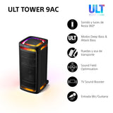 Sony ULT Tower 9AC, Altavoz Bluetooth definitivo para Fiestas, alimentación de Red, 2 Modos ULT Power Sound, Altavoz X-Balanced, iluminación y Sonido 360, entradas de Karaoke, Negro