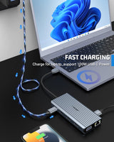 YLSCI USB C Hub, 12 en 1 Docking Station, 2xHDMI, VGA, Puerto Ethernet, 3xUSB 3.0, USB 2.0, 100W PD, SD/TF-Reader, Audio/Micrófono Utilizado en MacBook Pro/MacBook Air