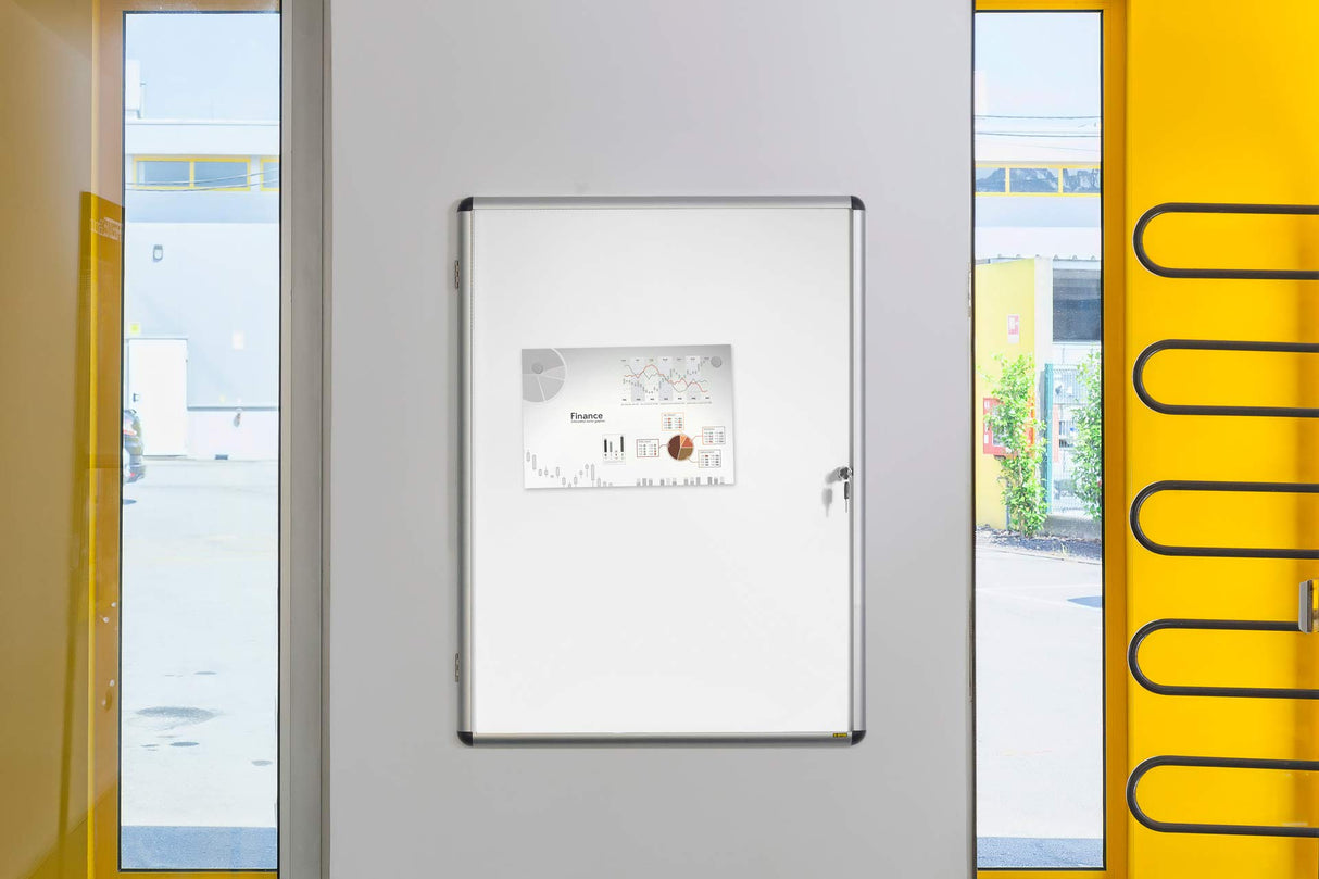 Bi-Office Enclore - Vitrina de interior Magnética para 4 Hojas A4, con Puerta de Aluminio y Cerradura, 500 x 674 mm