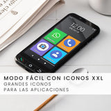 SPC Zeus 4G Pro + Carcasa | Smartphone fácil Uso Mayores | Iconos XXL, Botón SOS, Configuración remota | 5,5”, 4GB RAM, 64GB Memoria Interna, cámara 13MP, Android 11, Base de Carga, Negro