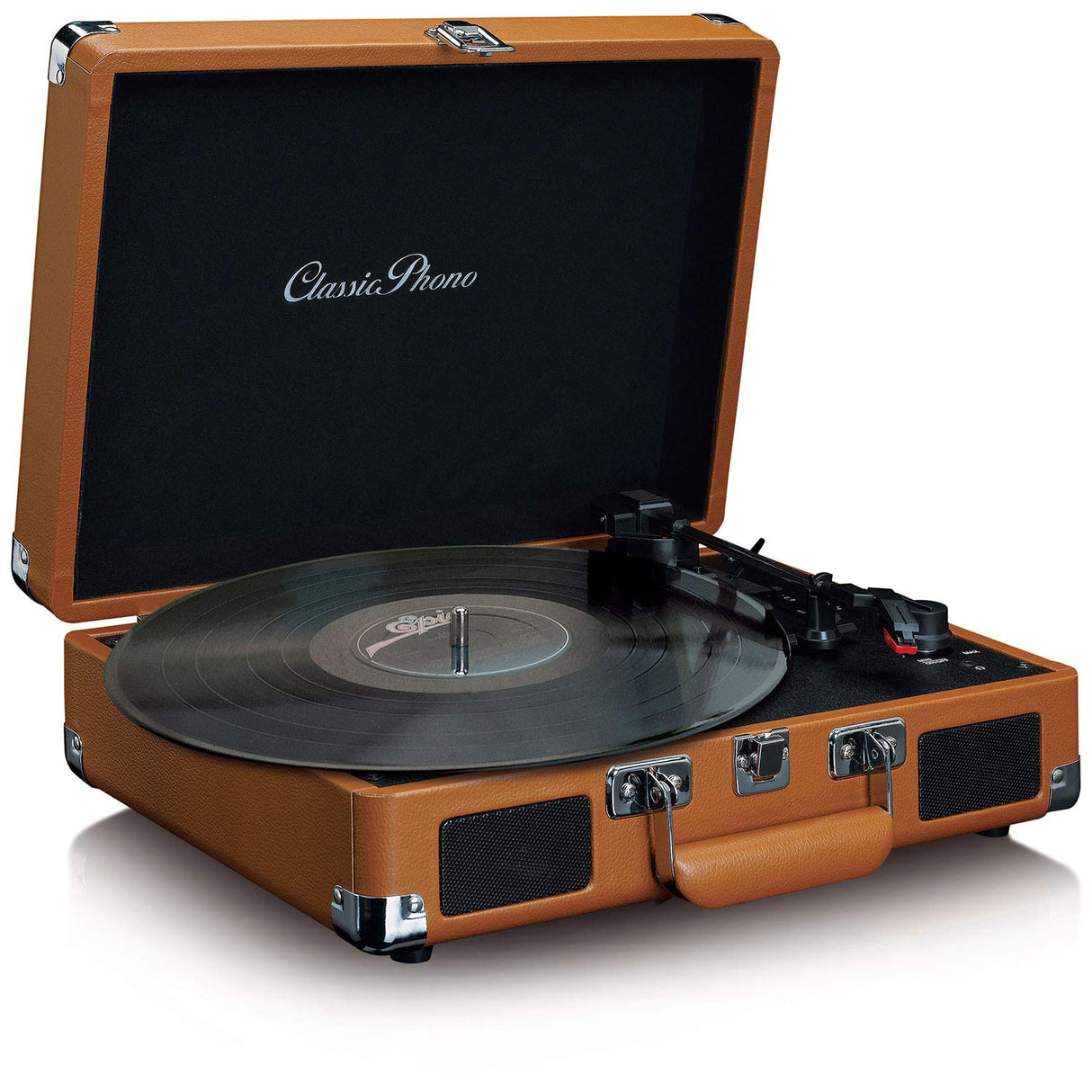 Classic Phono TT-10BN - tocadiscos de maleta con altavoces - función de apagado automático - 3 velocidades - transmisión por correa - AUX - salida de línea - marrón