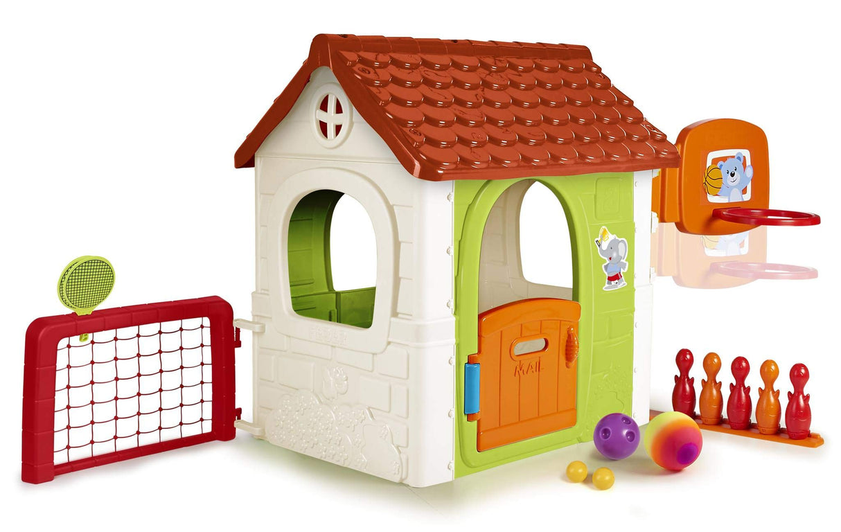 FEBER - Multi-Activity House 6 en 1, Casa de Jardín con 6 Actividades Plegables, Robusto y Fácil de Montar, Protección UV, para Niños a Partir de 3 años, Famosa (800013048), Versión previa