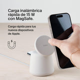 Belkin BoostCharge Pro Cargador MagSafe 2 en 1 con MagSafe de 15 W, Cargador inalámbrico, MagSafe Stand con Carga rápida para iPhone 16, 15, 14, 13 y 12, AirPods y Otros Dispositivos con MagSafe