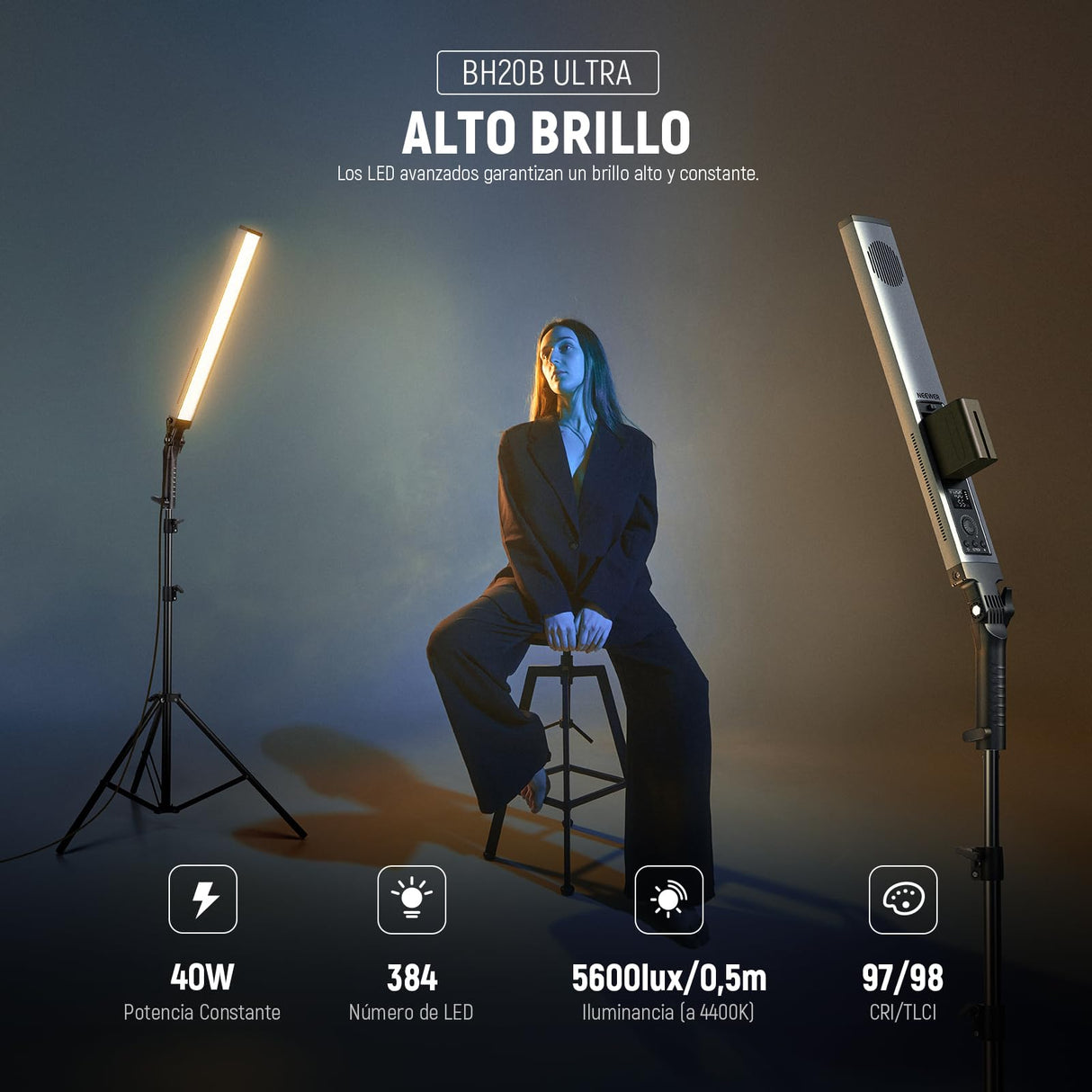 NEEWER Barra de Luz de Vídeo LED Mejorada y Kit de Control Remoto 2,4G, 2 Paquete de Luces Regulables 3200K ~ 5600K CRI97+ con Soportes/Filtros/Bolsa para Youtube Vídeo Fotografía Juegos, BH20B ULTRA
