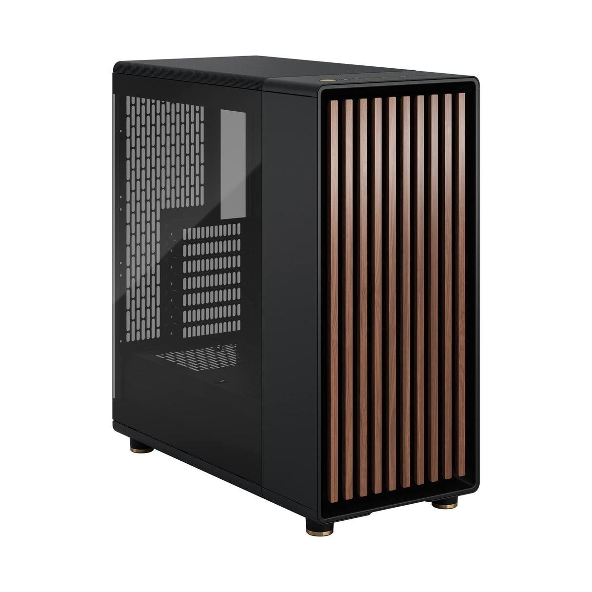 Fractal Design North Charcoal Black Tempered Glass Dark - Frente de Madera de Nogal - Panel Lateral de Vidrio - Incluye Dos Ventiladores Aspect PWM de 140 mm - Puerto USB Tipo C