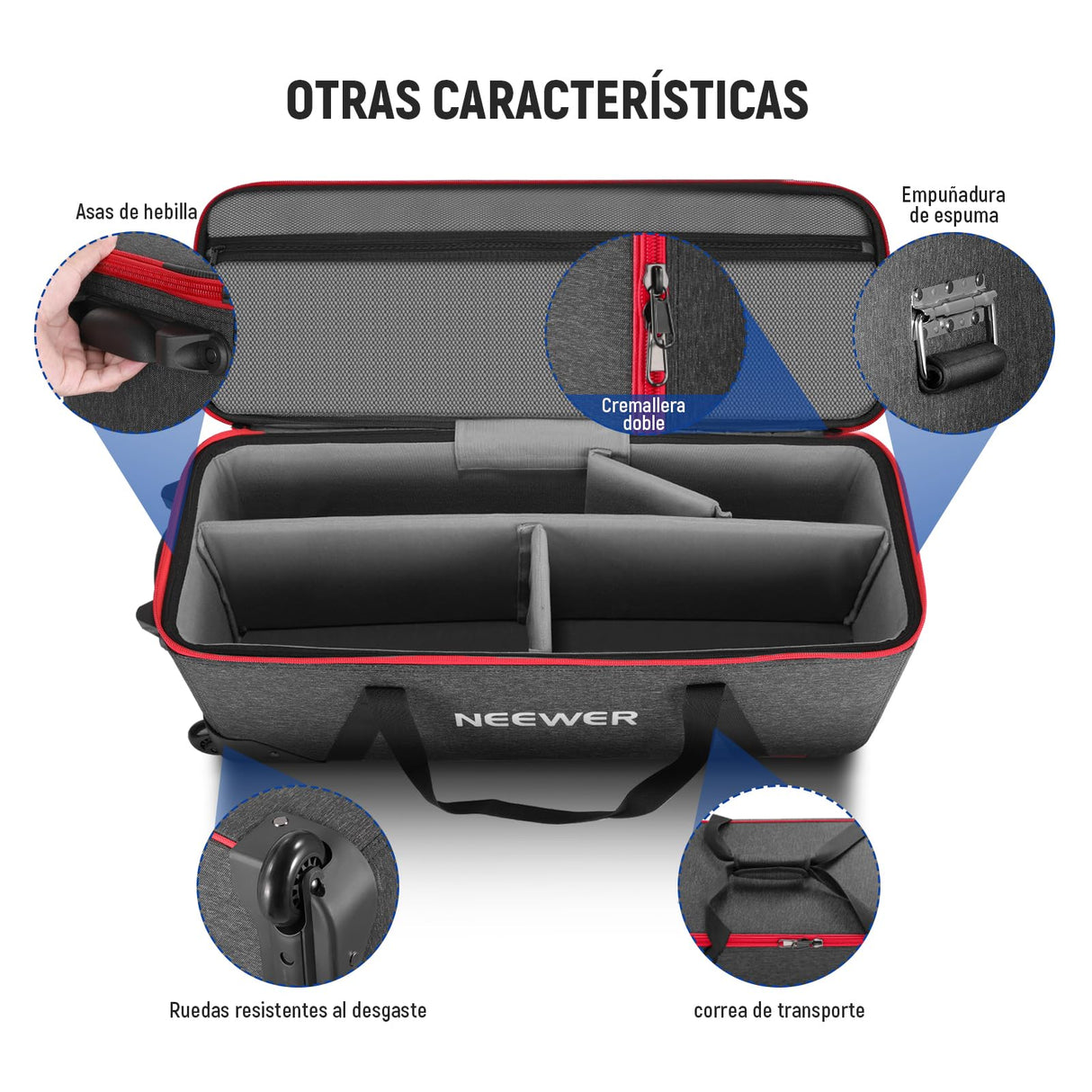 Neewer Maletín con Ruedas para Equipo de Estudio fotográfico, con Ruedas, Correas, Compartimento Acolchado, asa para Soportes de luz, estroboscópicos, Accesorios de fotografía, Red, 96x39x31cm,