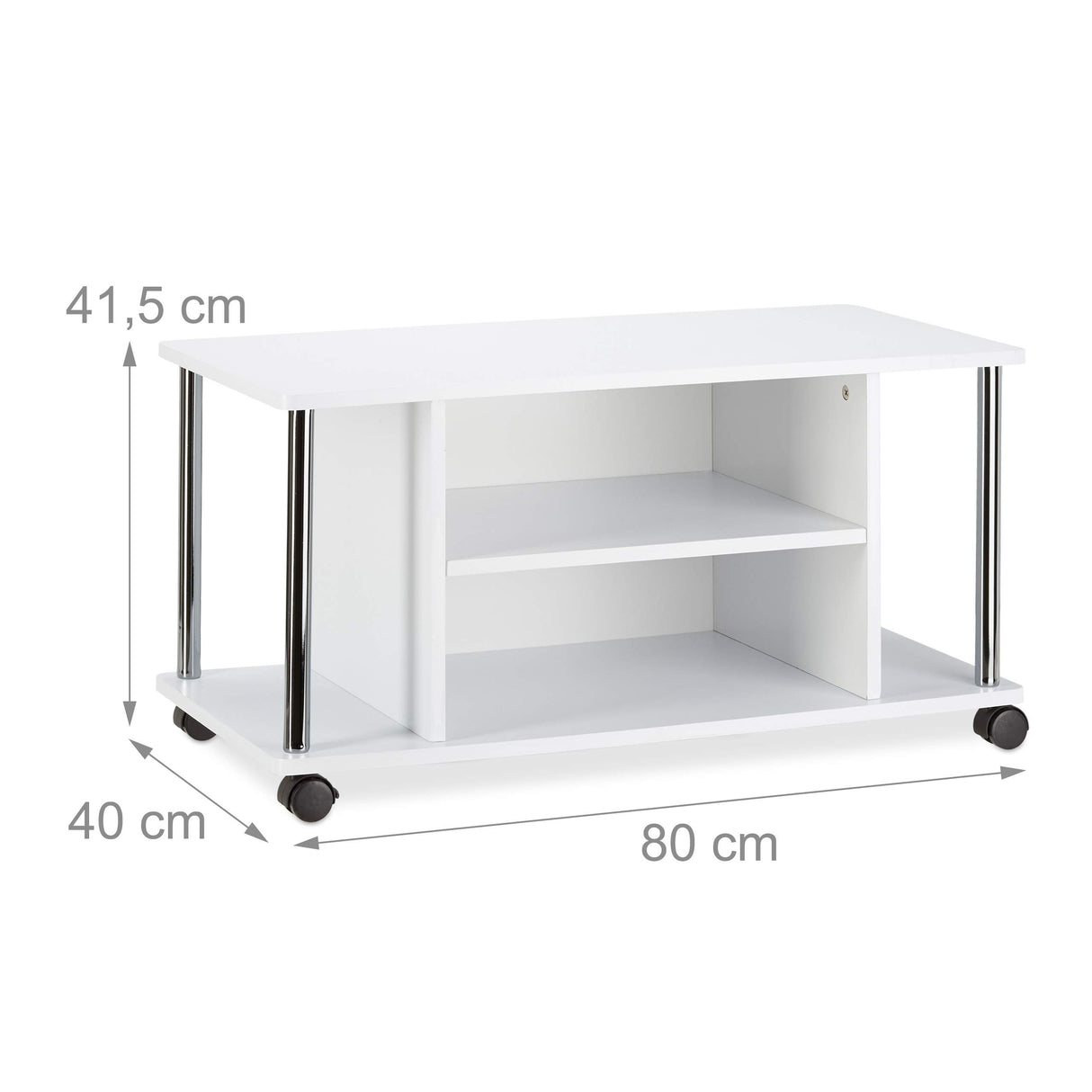Relaxdays Mueble para TV con Ruedas, Madera-Acero Inoxidable, Blanco, 41.5 x 80 x 40 cm