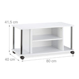 Relaxdays Mueble para TV con Ruedas, Madera-Acero Inoxidable, Blanco, 41.5 x 80 x 40 cm