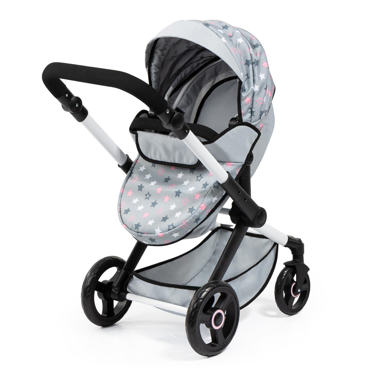 Bayer Design 17007AB Cochecito de muñeca XEO, Convertible, Regulable en Altura, Trona para muñeco bebé, Bolsa, Saco de Dormir, Gimnasio Actividades, Accesorios