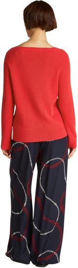 Tommy Hilfiger Jersey Mujer Cardi Fine con Cuello Barco, Rojo (Primary Red), M