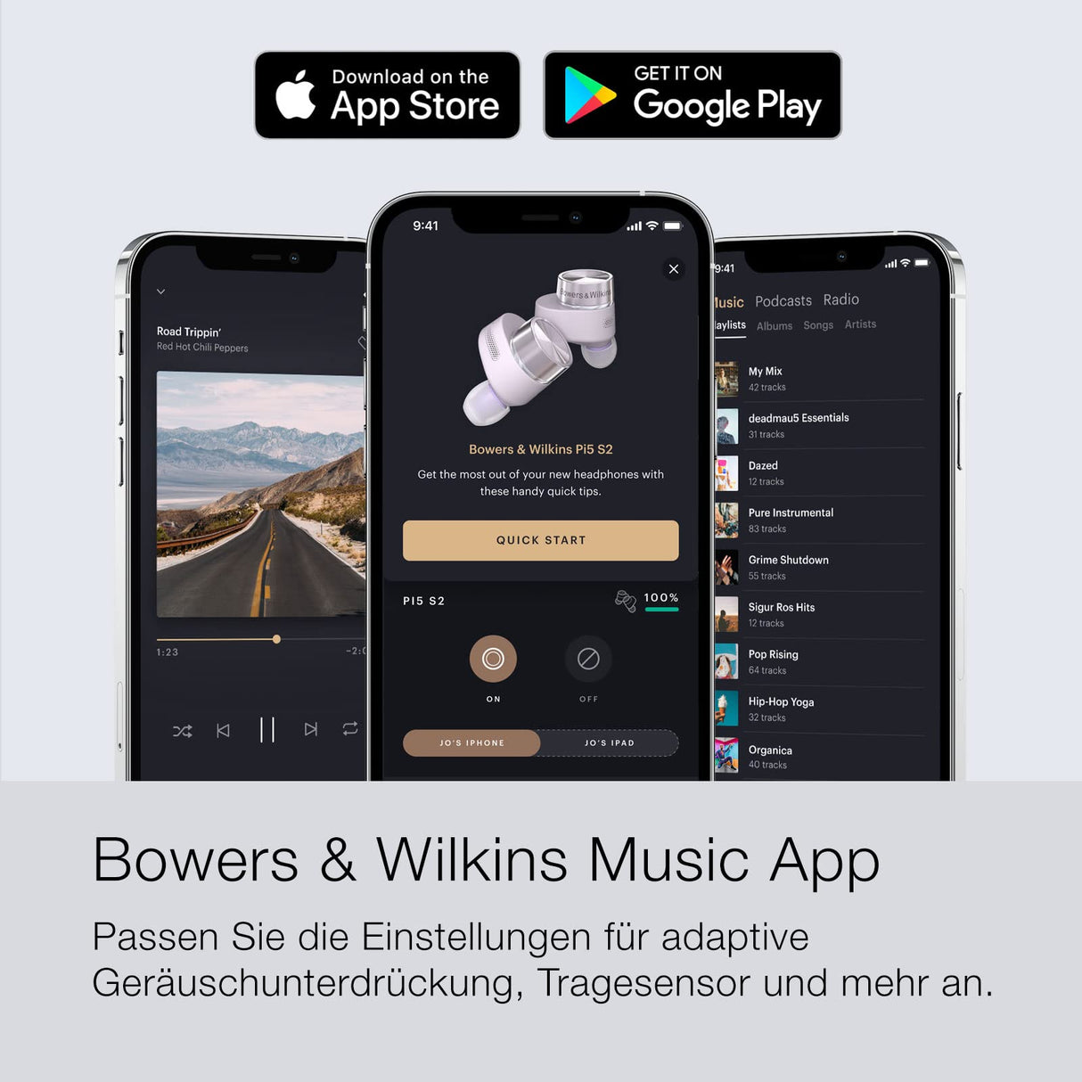Bowers & Wilkins Pi5 S2 (Modelo año 2023) Auriculares inalámbricos True Wireless con Bluetooth, aptX, cancelación de Ruido Activa (ANC) y micrófonos Integrados//Cloud Grey