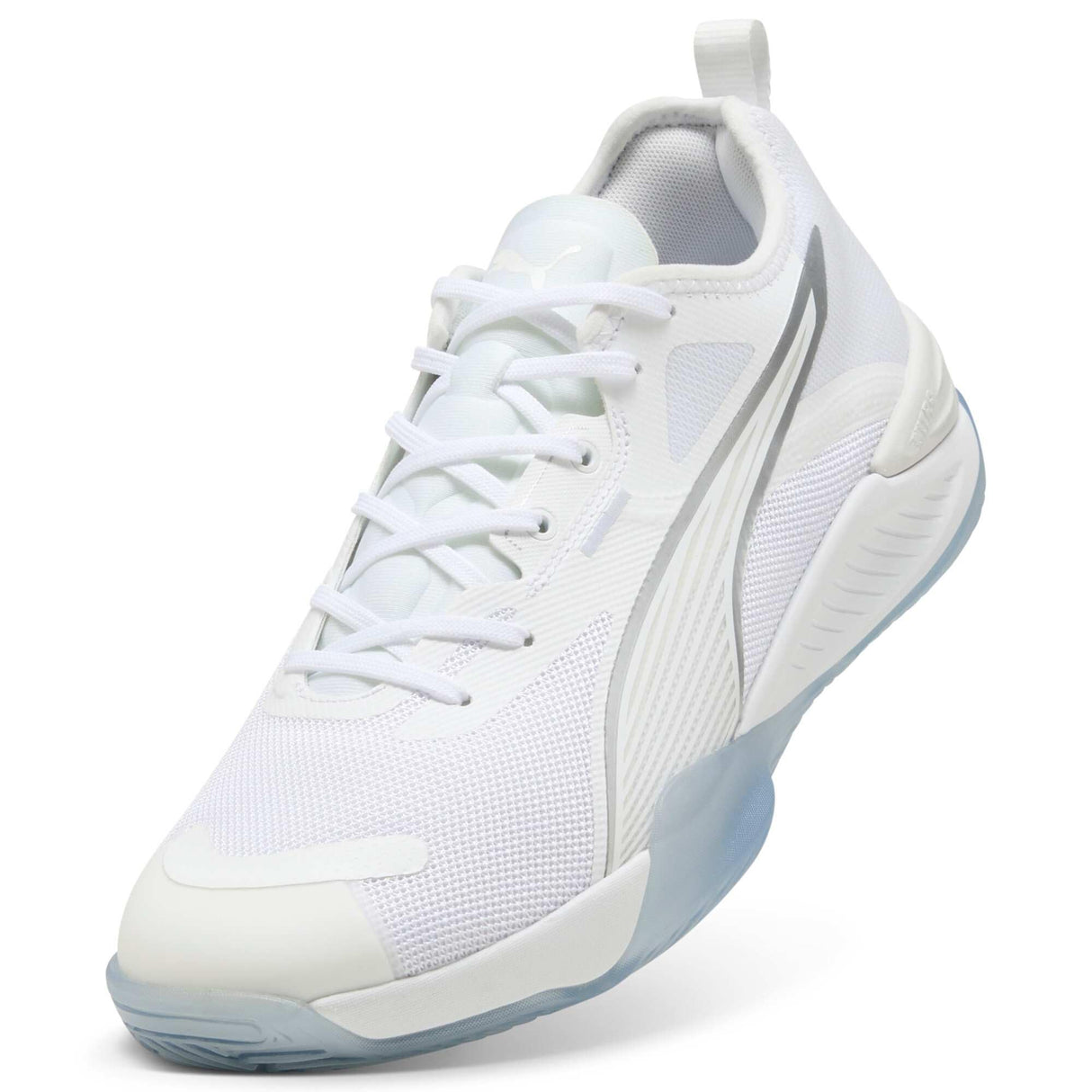PUMA Eliminate Nitro 4, Zapato de Tribunal Interior Unisex Adulto, Blanco Plata, 45 EU