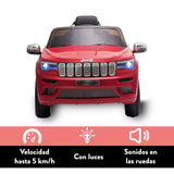 FEBER Jeep Cherokee Rojo 12V, Coche eléctrico, 1 Plaza, radiocontrol: Faros con luz, 2 Marchas, Acelerador y Freno eléctrico, de 3 a 8 años, Famosa (800013450)
