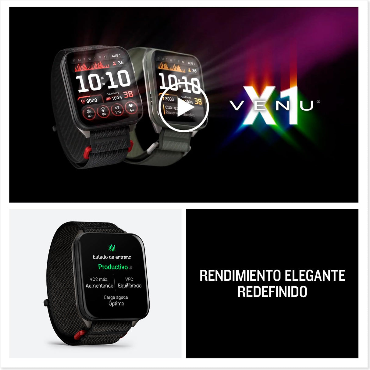 Garmin Venu X1, Smartwatch Premium con GPS, Pantalla AMOLED de 2'', Funciones de Salud y Bienestar 24/7, Altavoz y Micrófono Integrados, Mapas, Linterna LED, hasta 8 días de autonomía, Negro