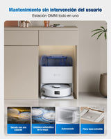 ECOVACS DEEBOT Mini Robot Aspirador y fregasuelos, succión de 9000 Pa, Antienredos ZeroTangle 2.0, TrueMapping 2.0, Secado a 45 ℃, autovaciado, fregado Inteligente, autolimpieza, Azul