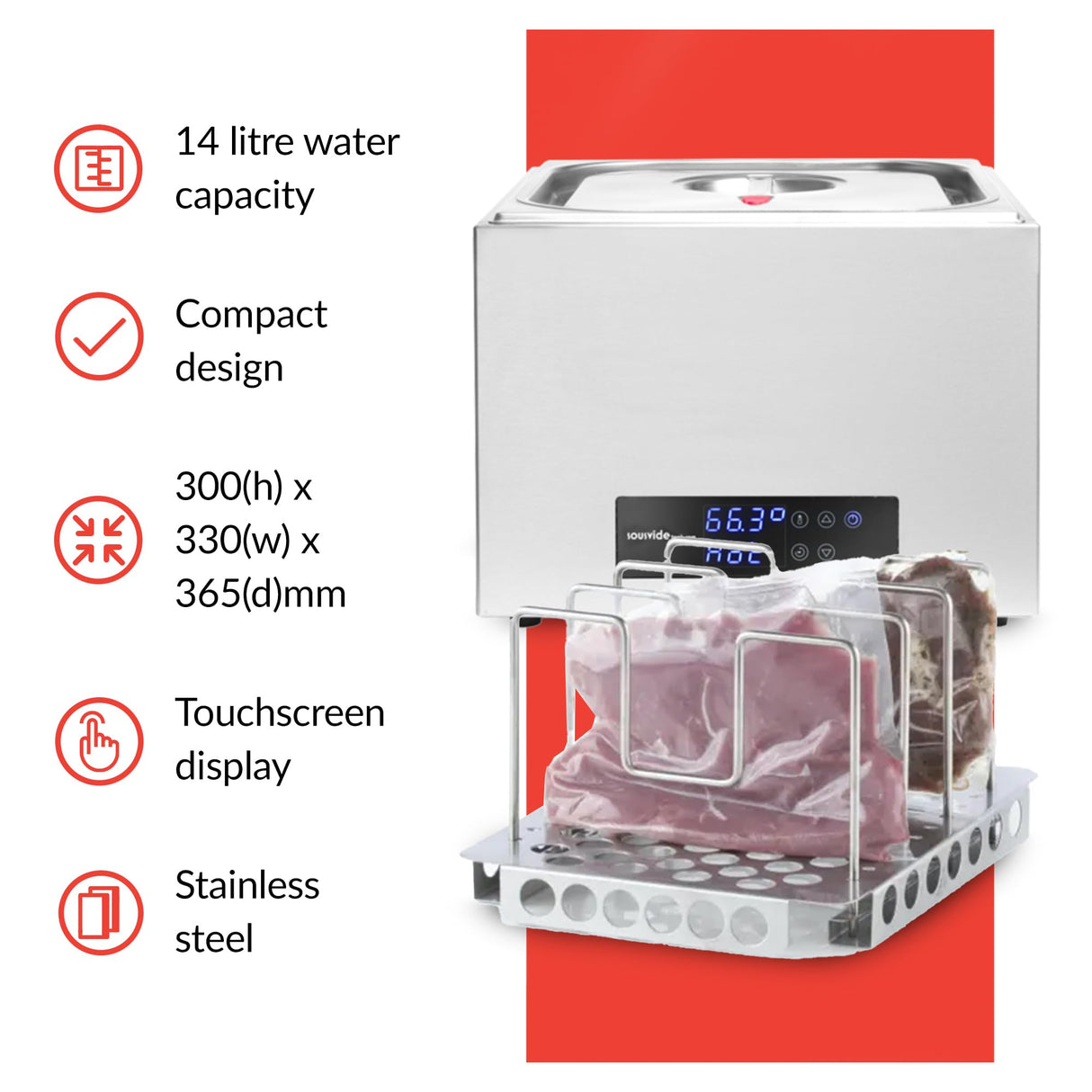 SousVideTools Baño María Compacto, 14 Litros, Acero inoxidable