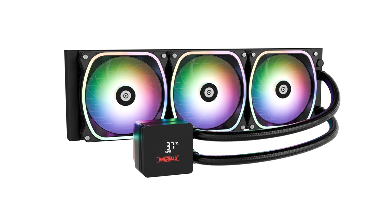 ENERMAX AquafUSION II 360 mm ARGB AIO CPU de refrigeración por agua|Dual Chamber|TDP 370 W+|Intel LGA 1851/1700/115x/2066|AMD AM5/AM4 | Pantalla digital | 3 x ventiladores SquA RGB ADV 120 PWM |