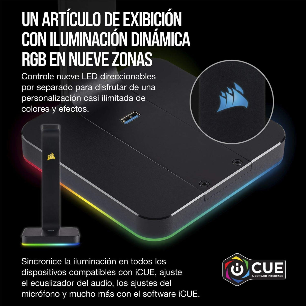Corsair ST100 RGB Premium, Soporte de Auriculares, Negro