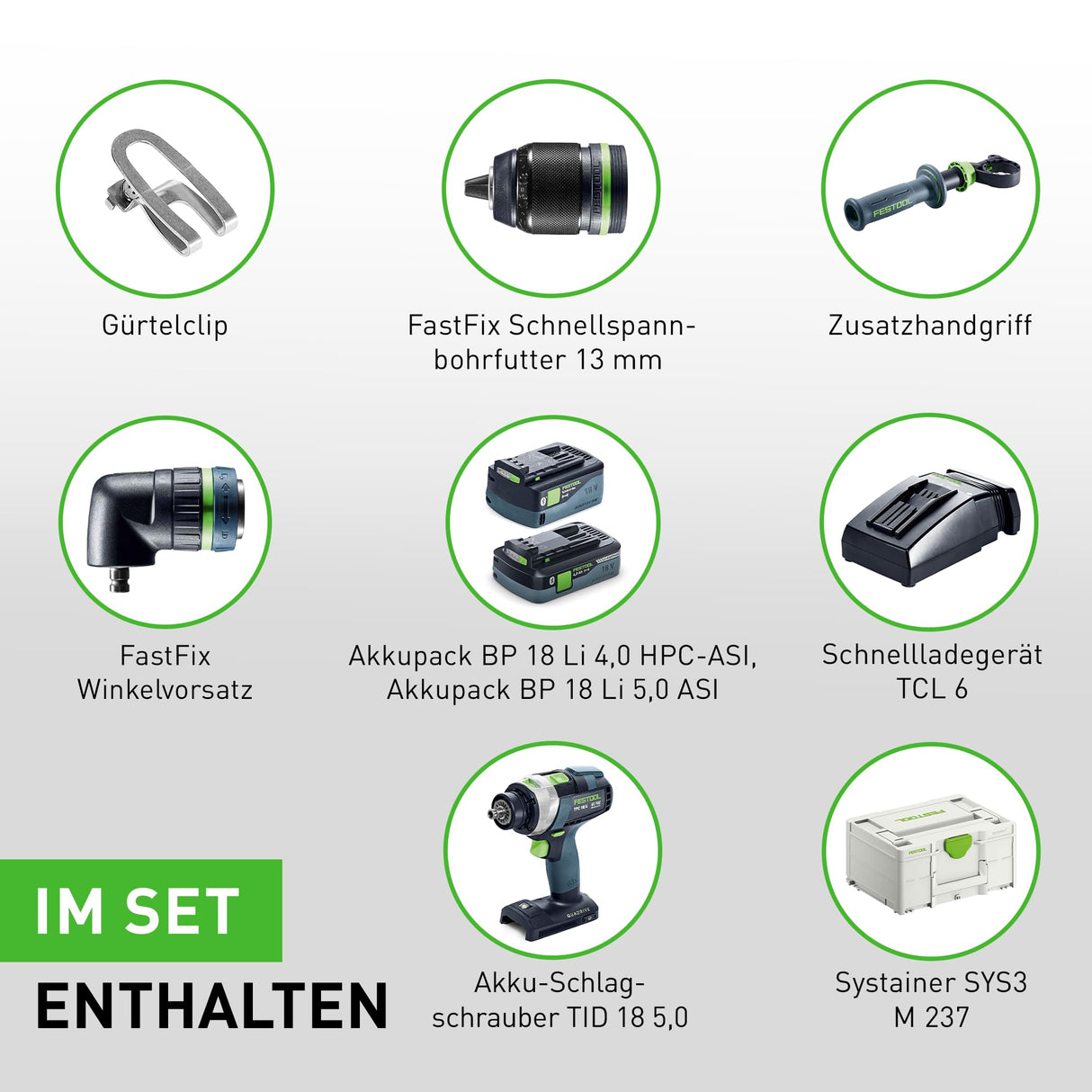 Festool Set de taladro atornillador y atornillador de impacto TID 18 5,0/4,0-Set TPC 18/4