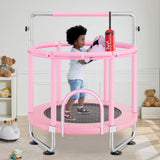 VEVOR Trampolín para Niños para Interiores y Exteriores, Mini Trampolín Recreativo para Niños Pequeños con Red de Seguridad y Aro de Baloncesto, para Niños de más de 3 Años, 1470 x (1540-1690)mm, Rosa