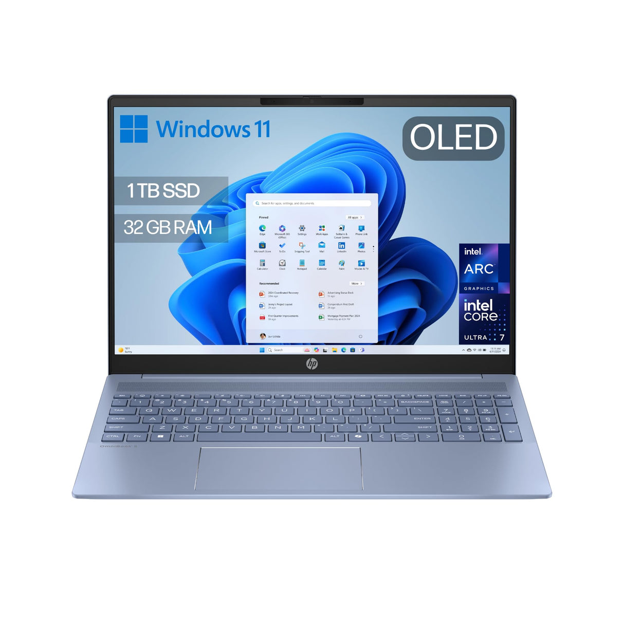 HP OmniBook 5 AI - Ordenador Portátil de 16" OLED 2K (Procesador Intel Core Ultra 7-255U, 32GB RAM, 1TB SSD, Gráficos Intel, Windows 11 Home) Azul - Teclado QWERTY Español