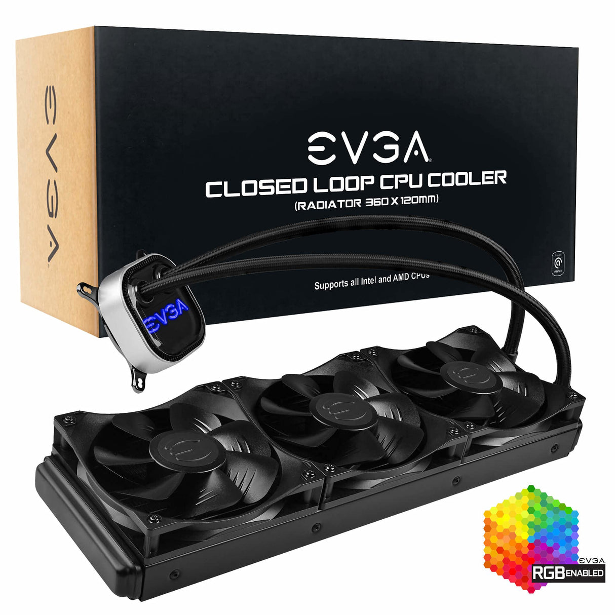 EVGA CLC 360 mm All-In-One RGB LED CPU Liquid Cooler, 3 Ventiladores FX12 PWM de 120 mm, Intel, AMD, 400-HY-CL36-V1