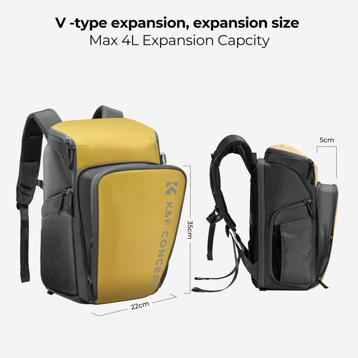 K&F Concept Mochila Cámara Profesional, Bolsa Fotógrafos Cámara Impermeable de Gran Capacidad para Camera Reflex Digital DSLR, Adecuado para viajes al aire libre senderismo fotografía Dorado