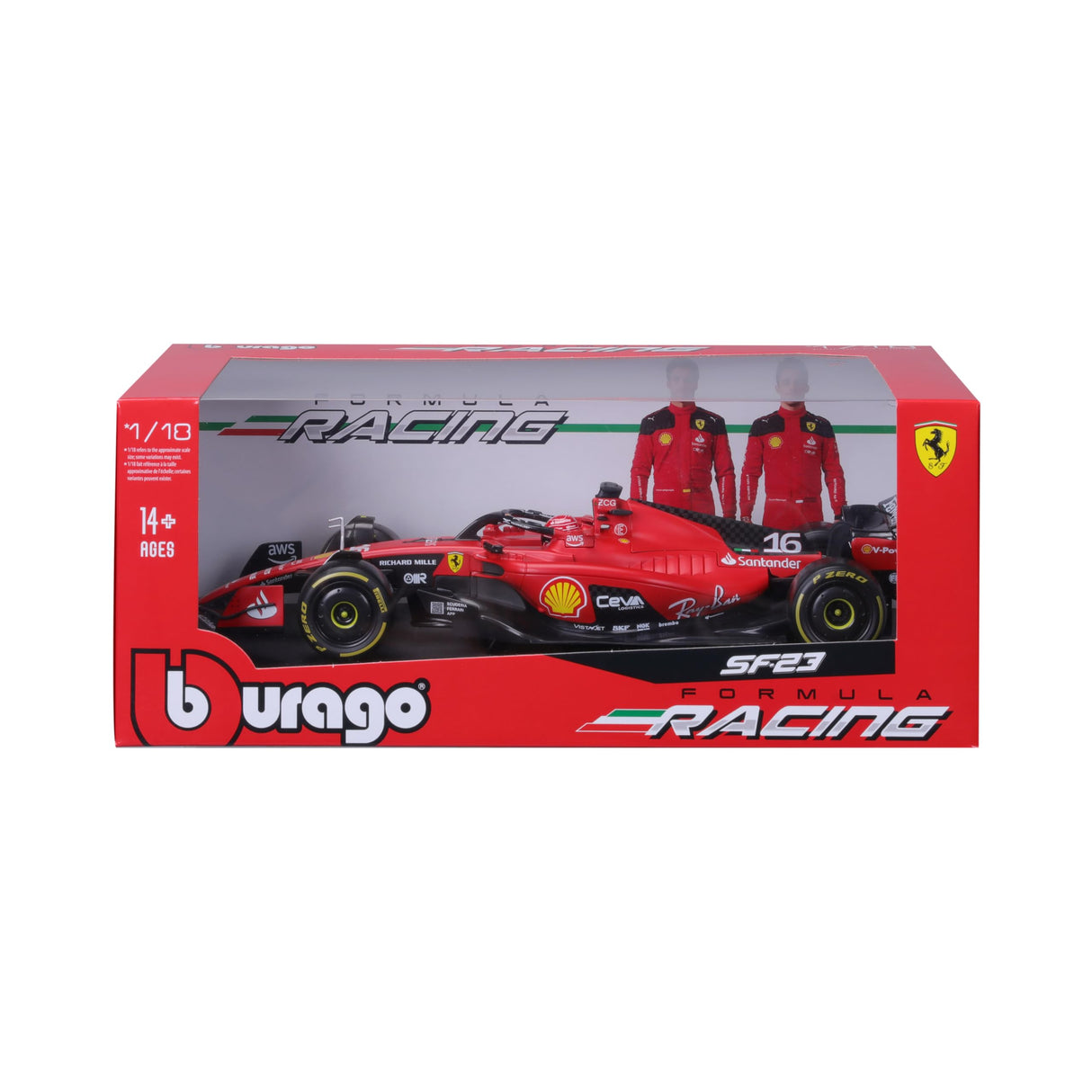 Bburago May Cheong B18-16812L Fórmula 1 Ferrari SF-23 Leclerc con Casco 2023 Coche Fundido a presión, Rojo