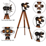 BarcelonaLED Lámpara de Pie Trípode Madera con Foco Proyector Negro Cable Tela Roja Vintage Retro Industrial Náutica Cinema para Salón Estudio E27
