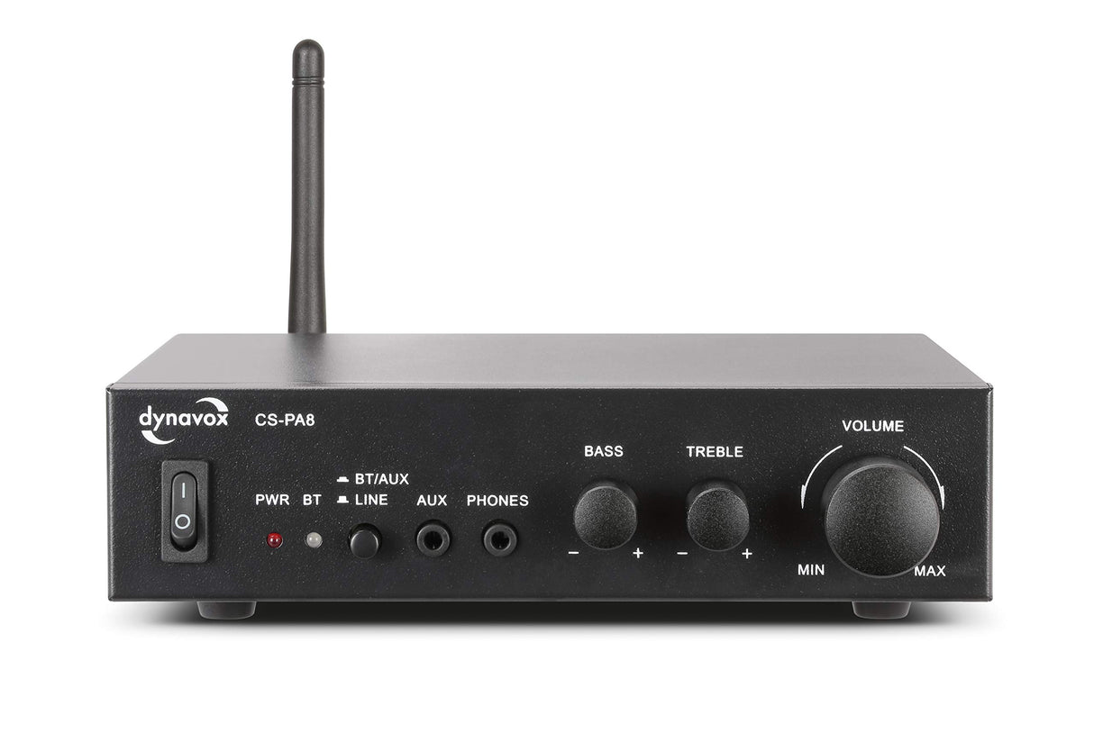 Dynavox Mini Amplificador CS-PA8, Amplificador Digital estéreo, terminales de conexión atornillables, Antena BT integrada y Conector para Auriculares, Negro