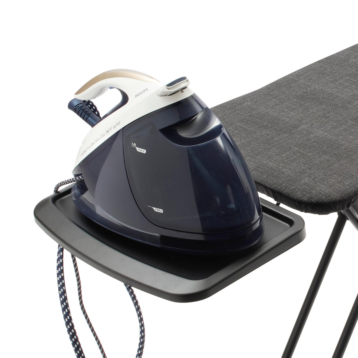 Tabla de planchar Brabantia C, 124x45cm - Denim Grey | 100% algodón Comercio Justo | Tabla de planchar estable y grande | Plegable, altura ajustable, soporte plancha vapor | Cert. Comercio Justo y C2C