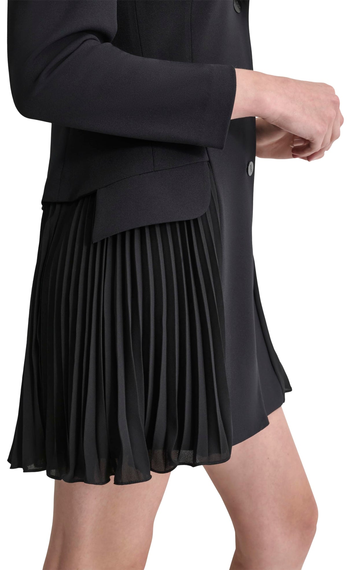DKNY L/S Pleated Shirts Dress Vestido, Negro, 40 Mujeres