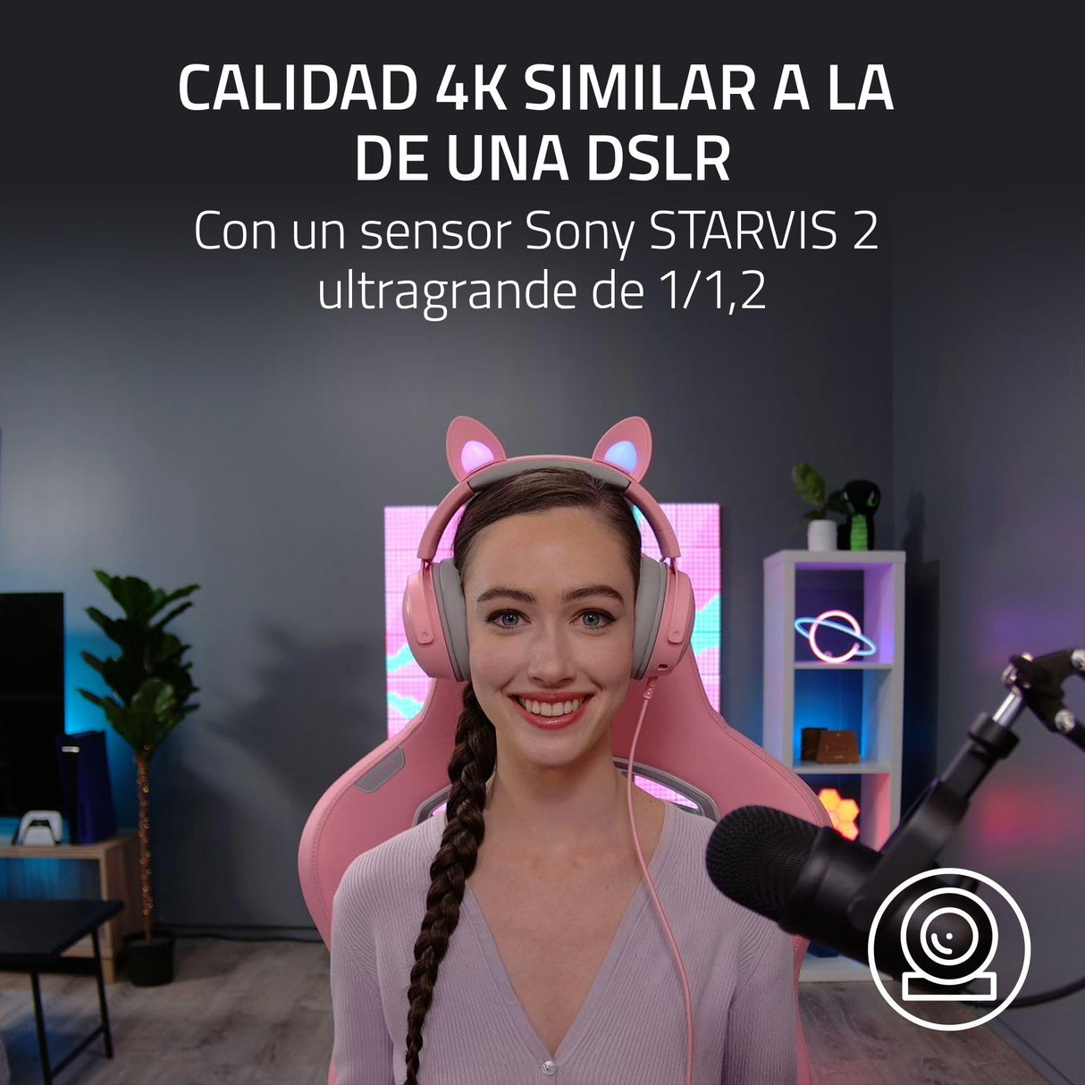 Razer Kiyo Pro Ultra - Cámara Web 4K para creación de contenidos y Streaming (Ultra High Dynamic Range-UHDR, UltraHD 4K 30 FPS/1080P 60 FPS, autoenfoque con IA, Sensor de luz de 2,9 μm) Negro